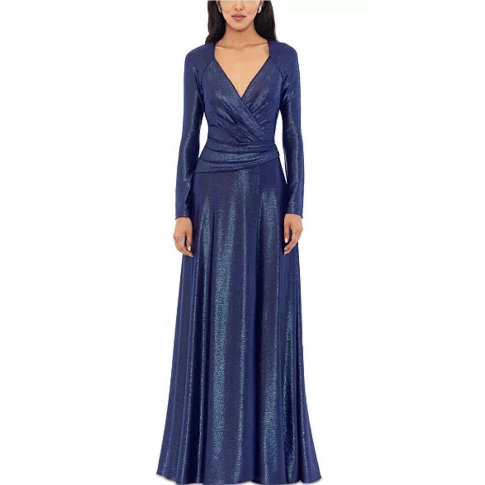 Betsy & Adam Foil Long-Sleeve Faux-Wrap Dress NWT Size 10